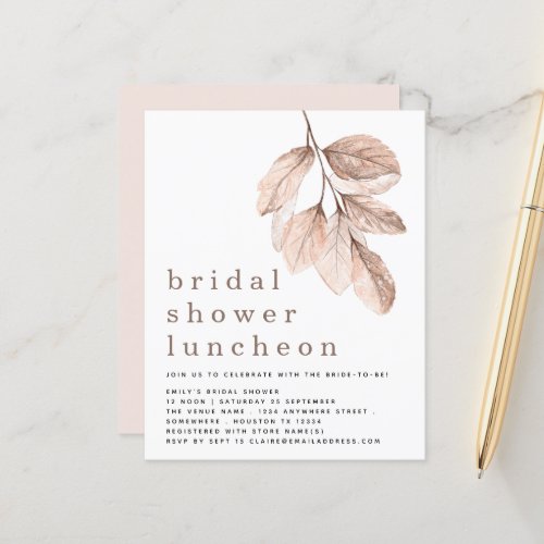 Budget Blush Leaves Bridal Shower Luncheon Invite