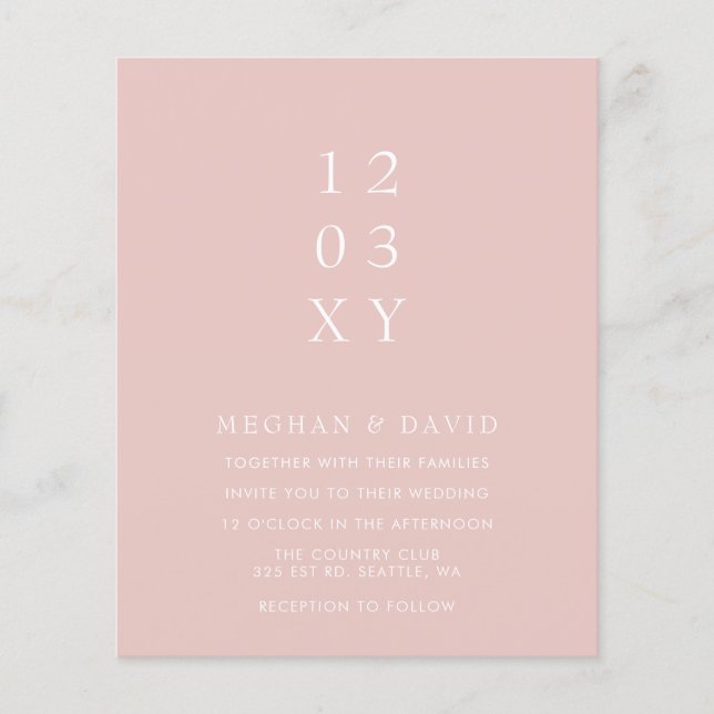 Budget Blush Modern Wedding Invitation (Front)
