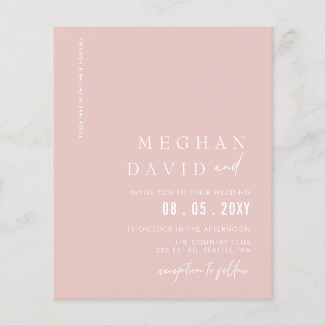 Budget Blush Modern Wedding Invitation (Front)