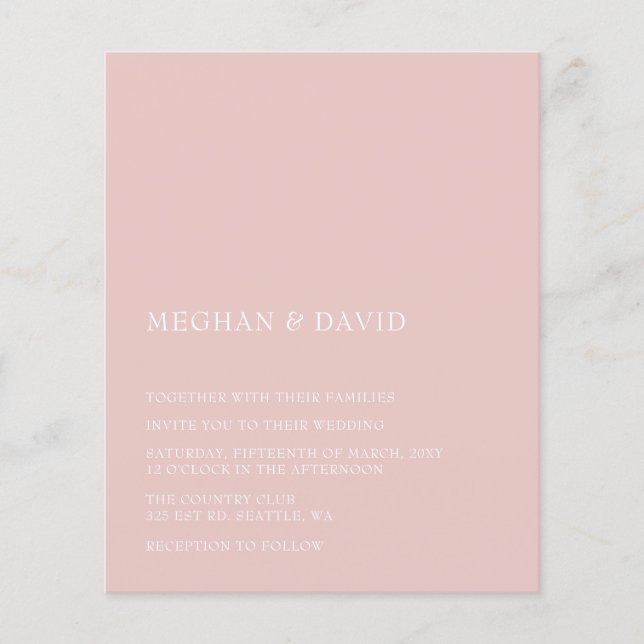 Budget Blush Modern Wedding Invitation (Front)
