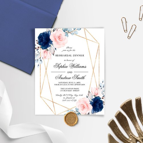 Budget Blush  Navy Blue Rehearsal Dinner Invite