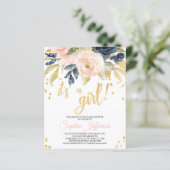 Budget Blush, Navy & Gold Baby Shower Invitation (Standing Front)