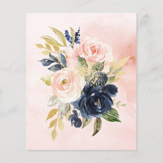 Budget Blush, Navy & Gold Baby Shower Invitation (Back)