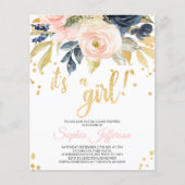 Budget Blush, Navy & Gold Baby Shower Invitation (Front)