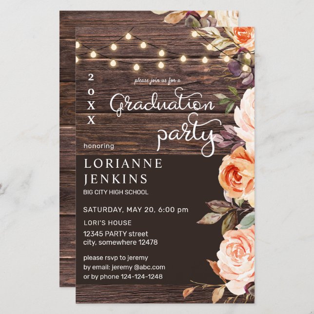 Budget Blush & Peach Floral Rustic Grad MEDIUM (Front/Back)