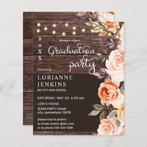 Budget Blush  Peach Floral Rustic Grad Party