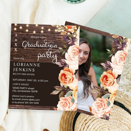 Budget Blush  Peach Floral Rustic Grad Photo