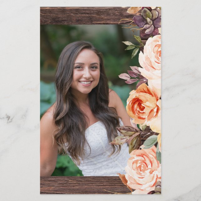 Budget Blush & Peach Floral Rustic Grad Photo MED Flyer (Front)