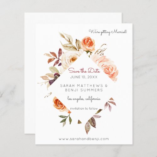 Budget Blush  Peach Floral Rustic Save the Date