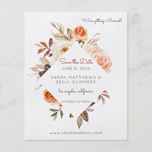 Budget Blush  Peach Floral Rustic Save the Date Flyer