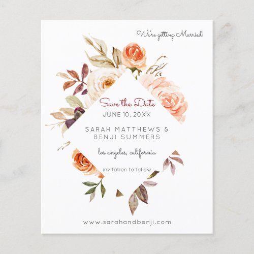 Budget Blush  Peach Floral Rustic Save the Date Flyer