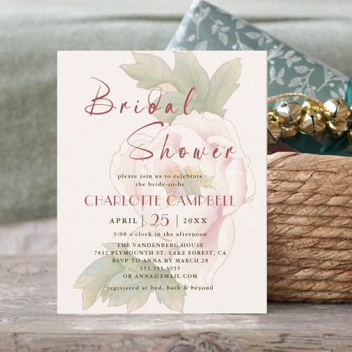 BUDGET Blush Peony Floral Bridal Shower Invitation