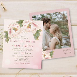 BUDGET Blush Peony Floral Photo Wedding Invites