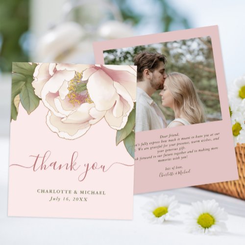 Budget Blush Peony Flower Photo Thank You Card Flyer