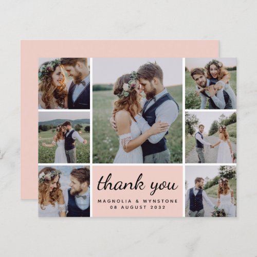 Budget Blush Photo Collage Wedding Thank You Card