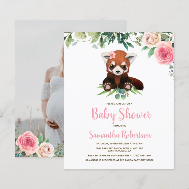 Budget Blush Pink Bear Baby Shower Invitation (Front/Back)