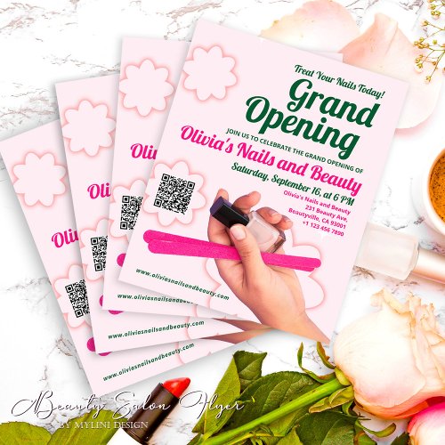 Budget Blush Pink Beauty Salon Grand Opening Flyer