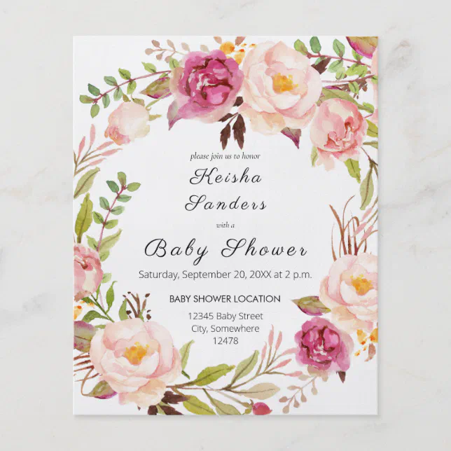 Budget Blush Pink Bloom Floral Baby Shower Flyer | Zazzle