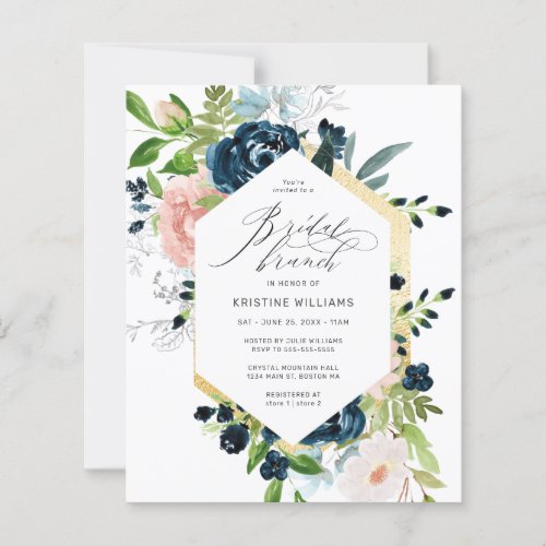 Budget Blush Pink Blue Rose Floral Bridal Brunch