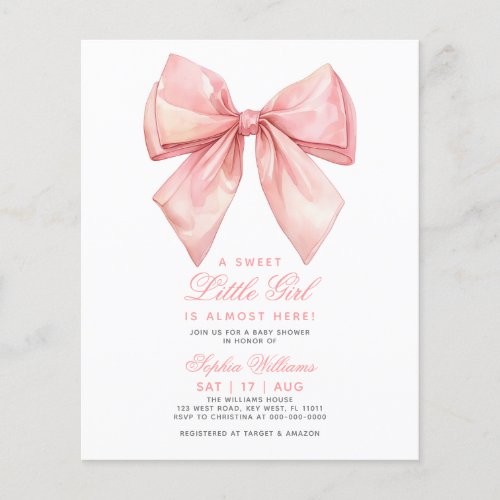 Budget Blush Pink Bow Baby Shower Invitation