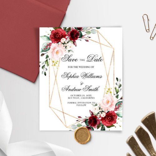 BUDGET Blush Pink  Burgundy Floral Save The Date