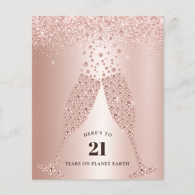 Budget Blush Pink Champagne 21st Birthday Invite (Front)