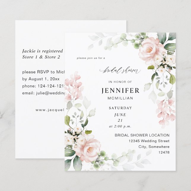 Budget Blush Pink Eucalyptus Floral Bridal Shower (Front/Back)