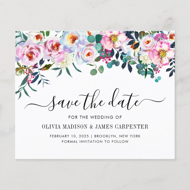 Budget Blush Pink Eucalyptus Floral Save the Date (Front)