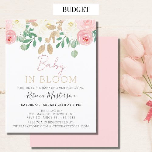 Budget Blush Pink Floral Baby Shower Invitation
