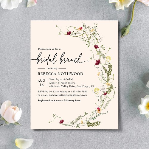 Budget Blush Pink Floral Bridal Brunch Invitation