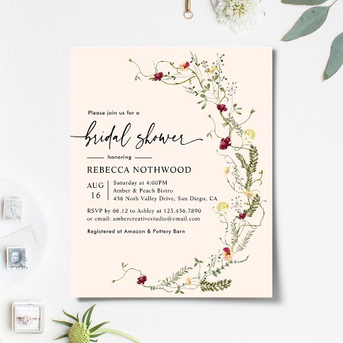 Budget Blush Pink Floral Bridal Shower Invitation