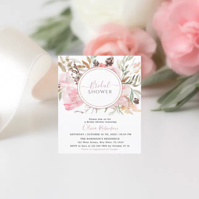 Budget Blush Pink Floral Bridal Shower Invitation Zazzle 0959