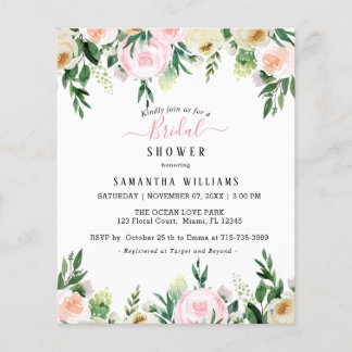 Budget Blush Pink Floral Bridal Shower Invitation