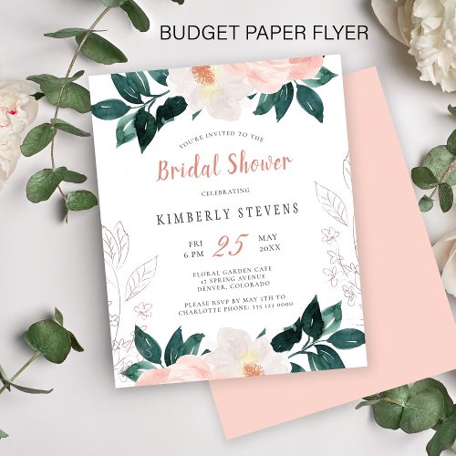 Budget blush pink floral bridal shower invitation flyer