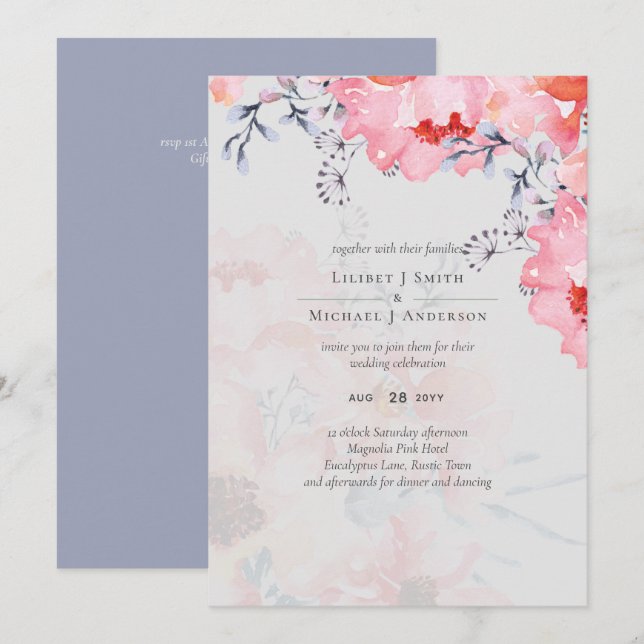 Budget Blush Pink Floral Dusty Blue Wedding (Front/Back)