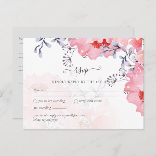 Budget Blush Pink Floral Dusty Blue Wedding Postcard