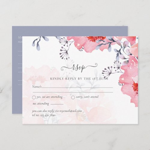 Budget Blush Pink Floral Dusty Blue Wedding Postcard