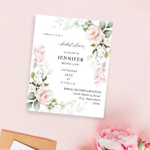 Budget Blush Pink Floral Eucalyptus Bridal Shower Flyer