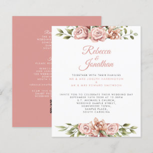 Budget Blush Pink Floral Paper Wedding Invitation