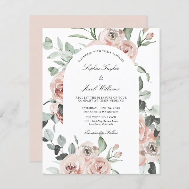 Budget Blush Pink Floral Roses Wedding Invitation | Zazzle