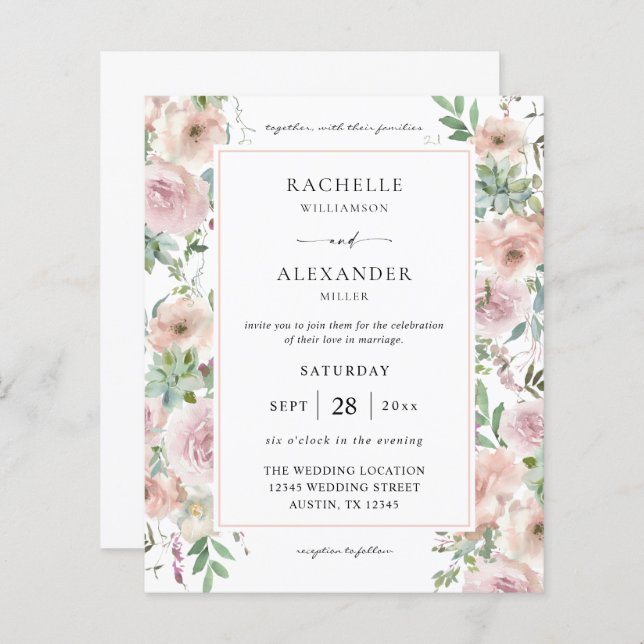 Budget Blush Pink Floral & Succulent Wedding 2 (Front/Back)