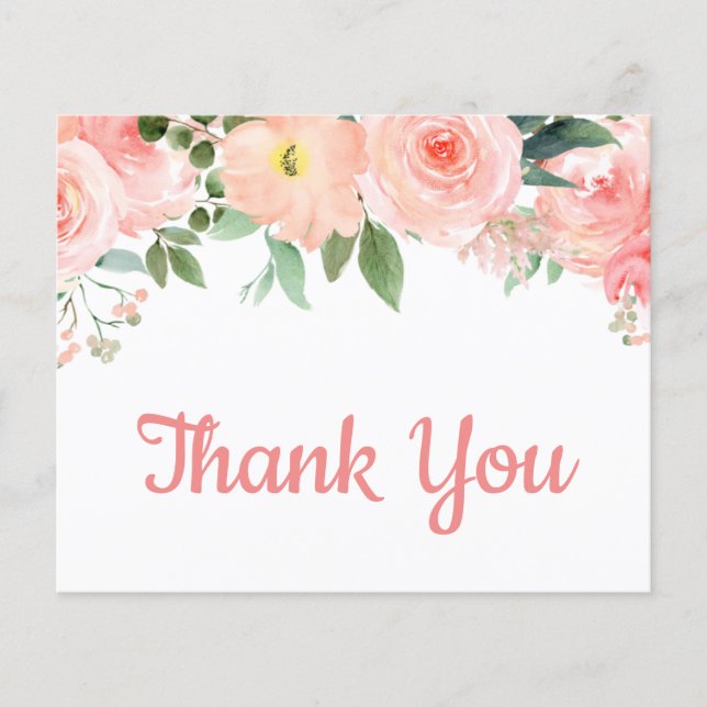 Budget Blush Pink Floral Thank You Card  (Front)