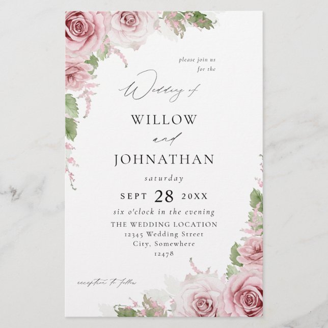 Budget Blush Pink Floral Wedding Flyer (Front)