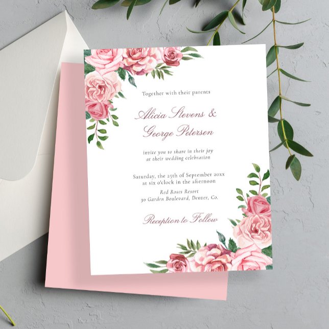 Budget blush pink floral wedding invitation (Creator Uploaded)