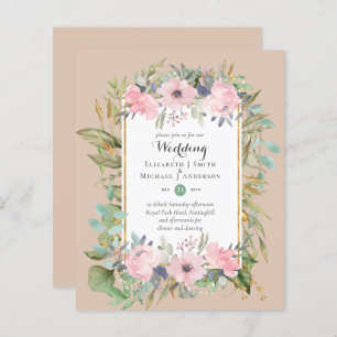 BUDGET Blush Pink Floral Wedding Invitations