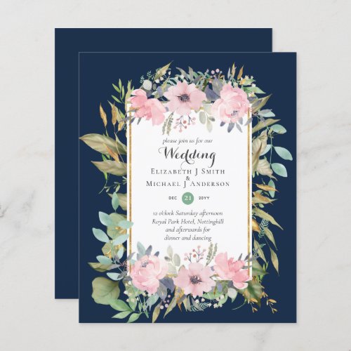 BUDGET Blush Pink Floral Wedding Invitations