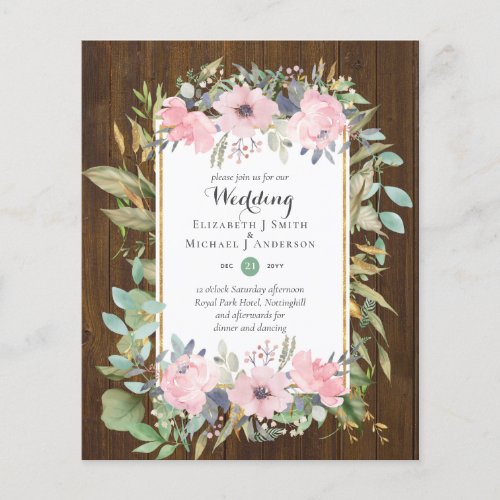 BUDGET Blush Pink Floral Wedding Invitations Flyer