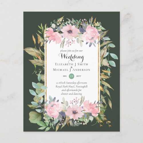 BUDGET Blush Pink Floral Wedding Invitations Flyer