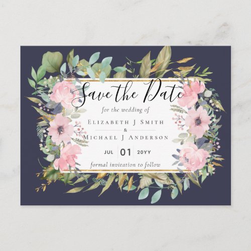 BUDGET  Blush Pink Floral Wedding Postcard