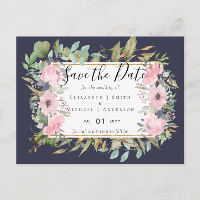 BUDGET  Blush Pink Floral Wedding Postcard (Front)